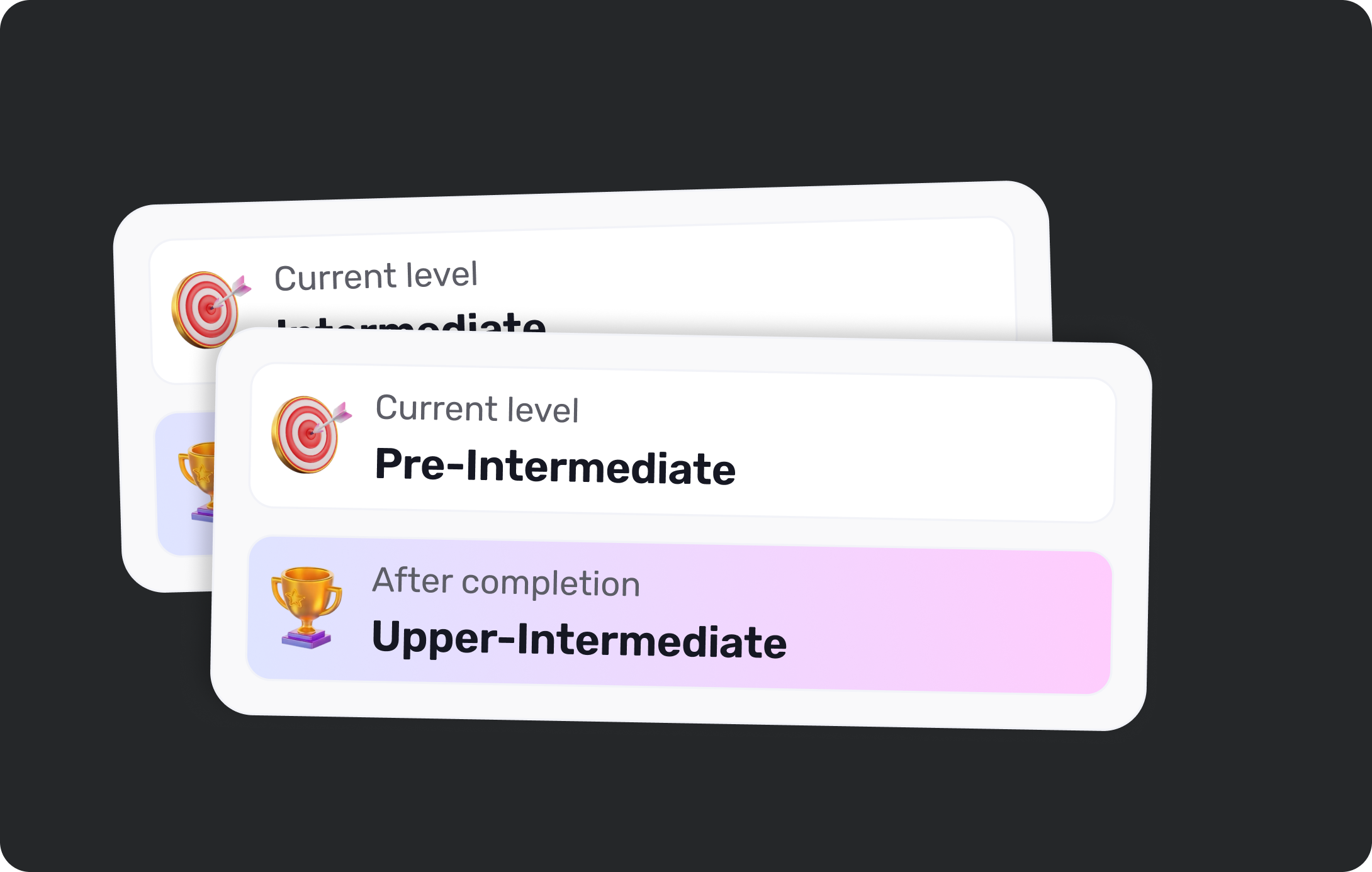 Tilu current-level and after-completion progress cards