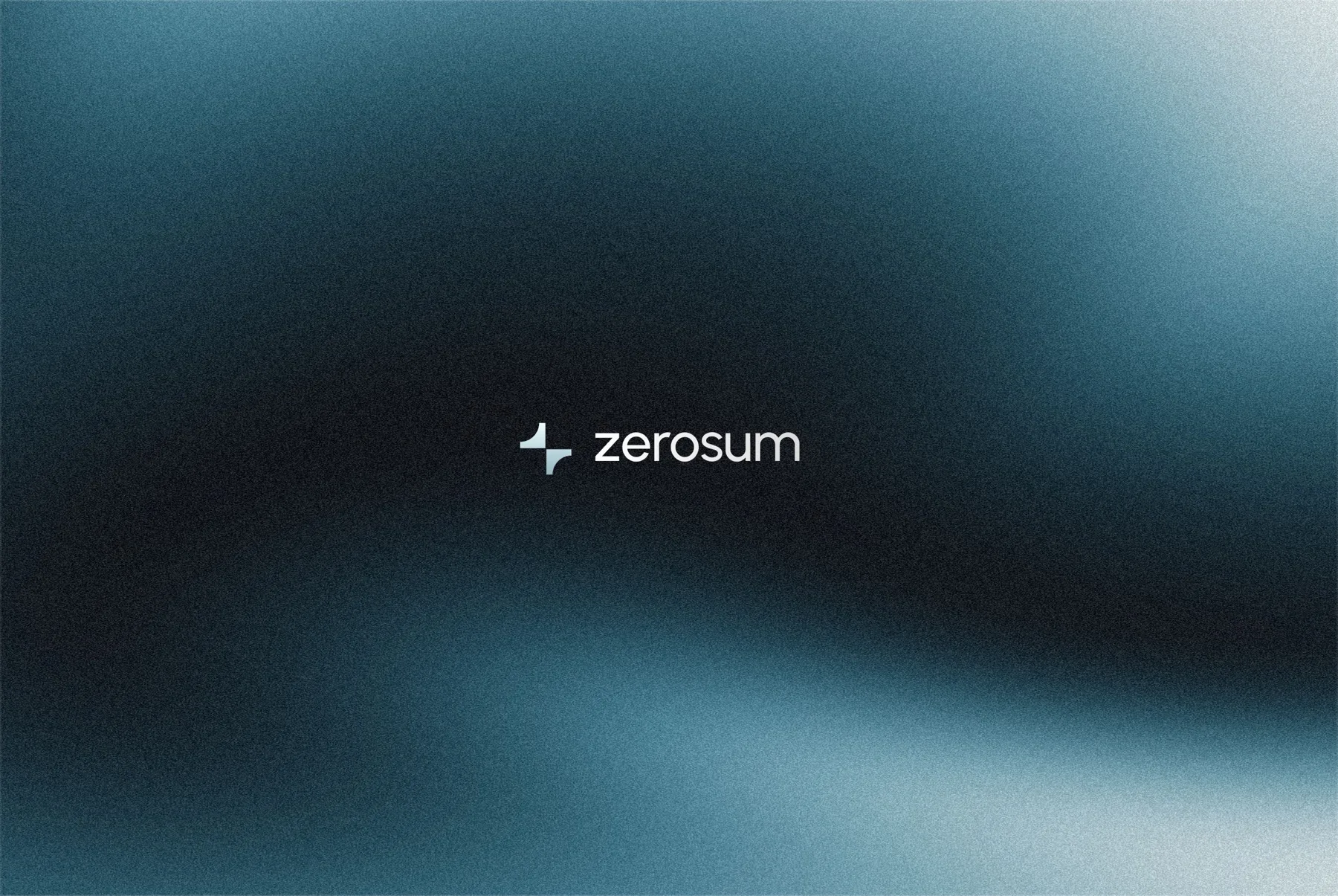 Zerosum wordmark on a misty blue-green gradient field