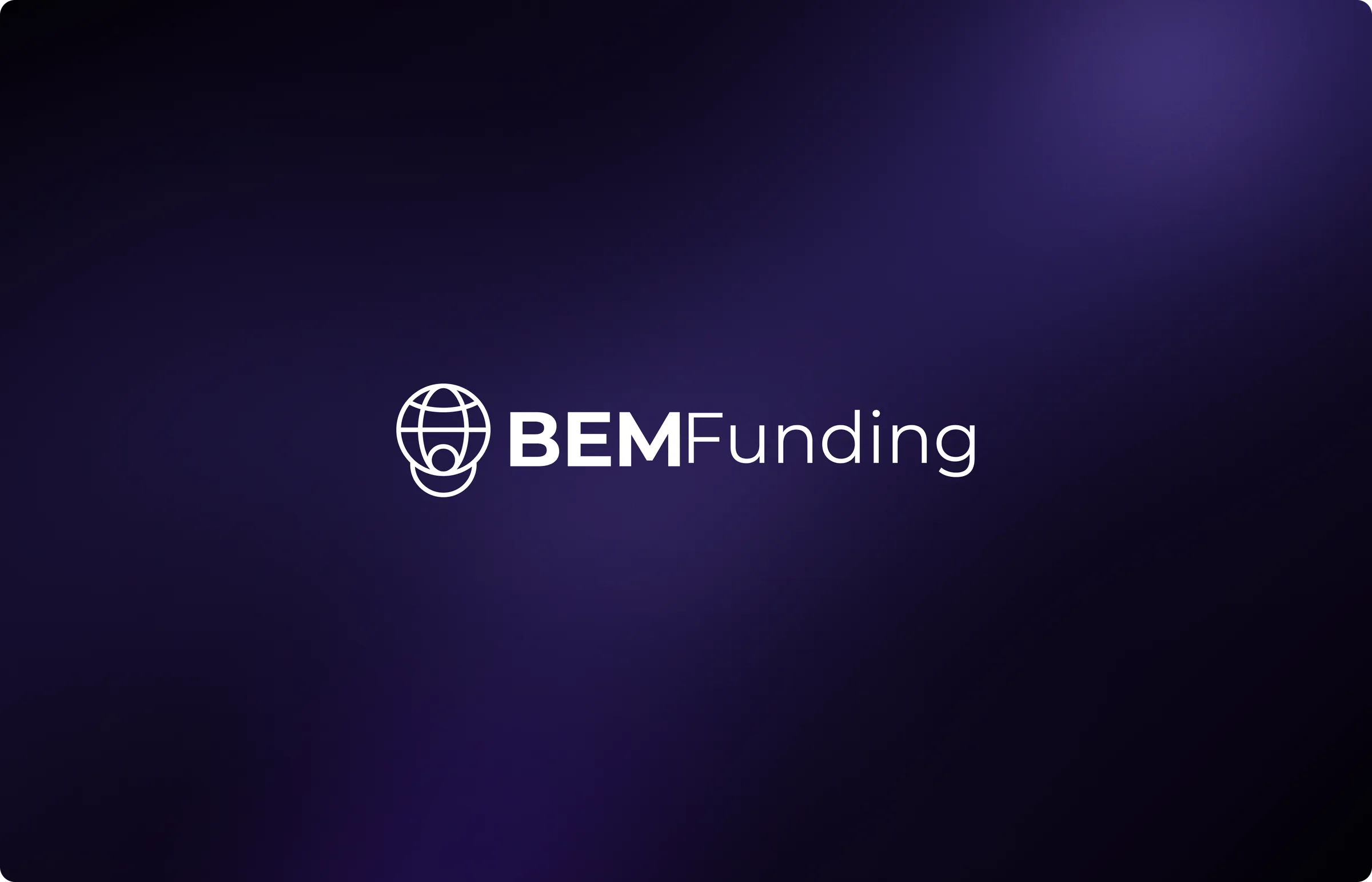 BEMFunding wordmark centred on a dark violet radial glow