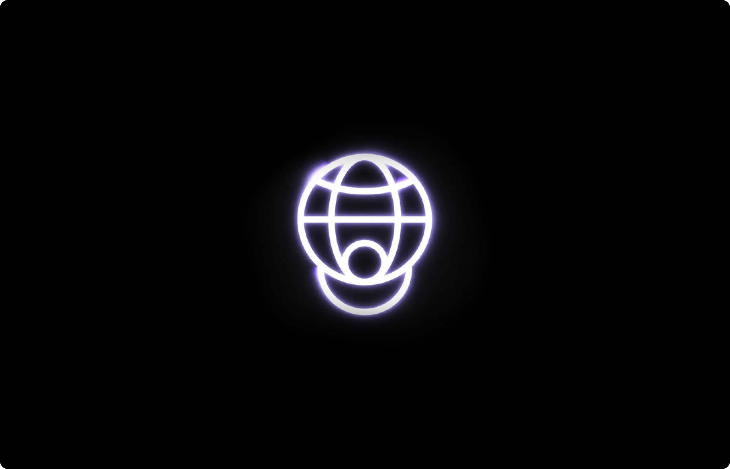 Glowing white BEM globe-and-head mark on black