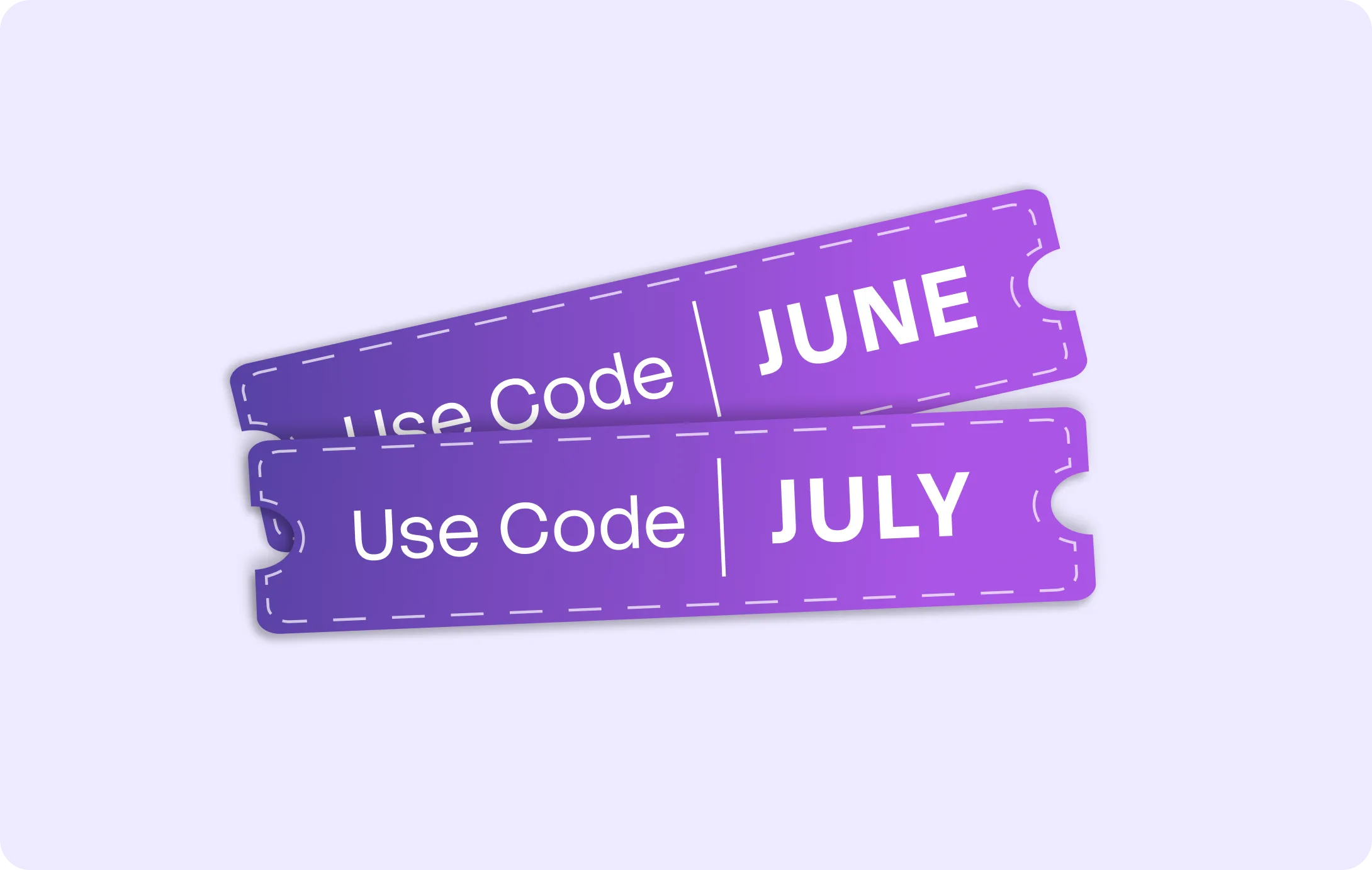 'Use Code JUNE' and 'Use Code JULY' ticket cards