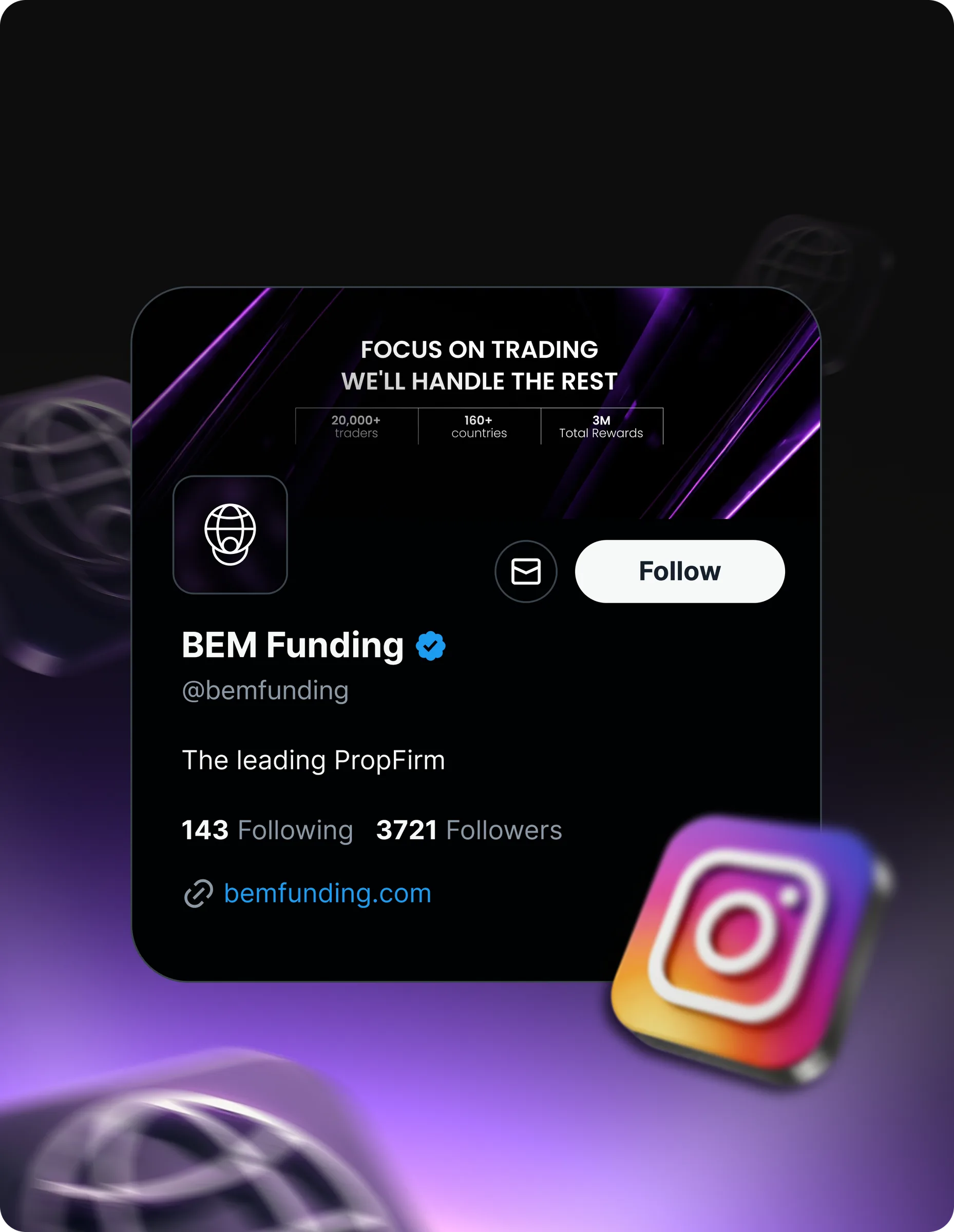 @bemfundingofficial Instagram profile mockup