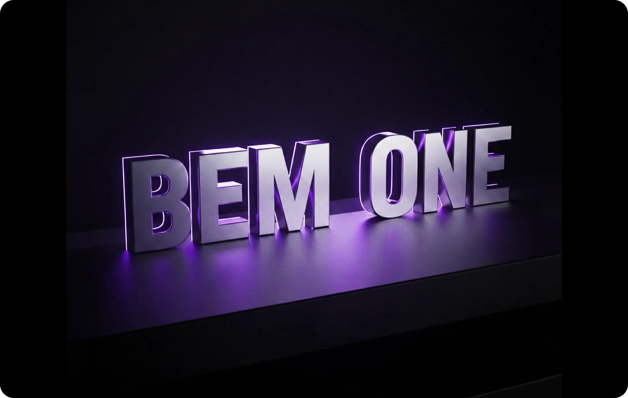 Large 3D 'BEM ONE' wordmark render on black