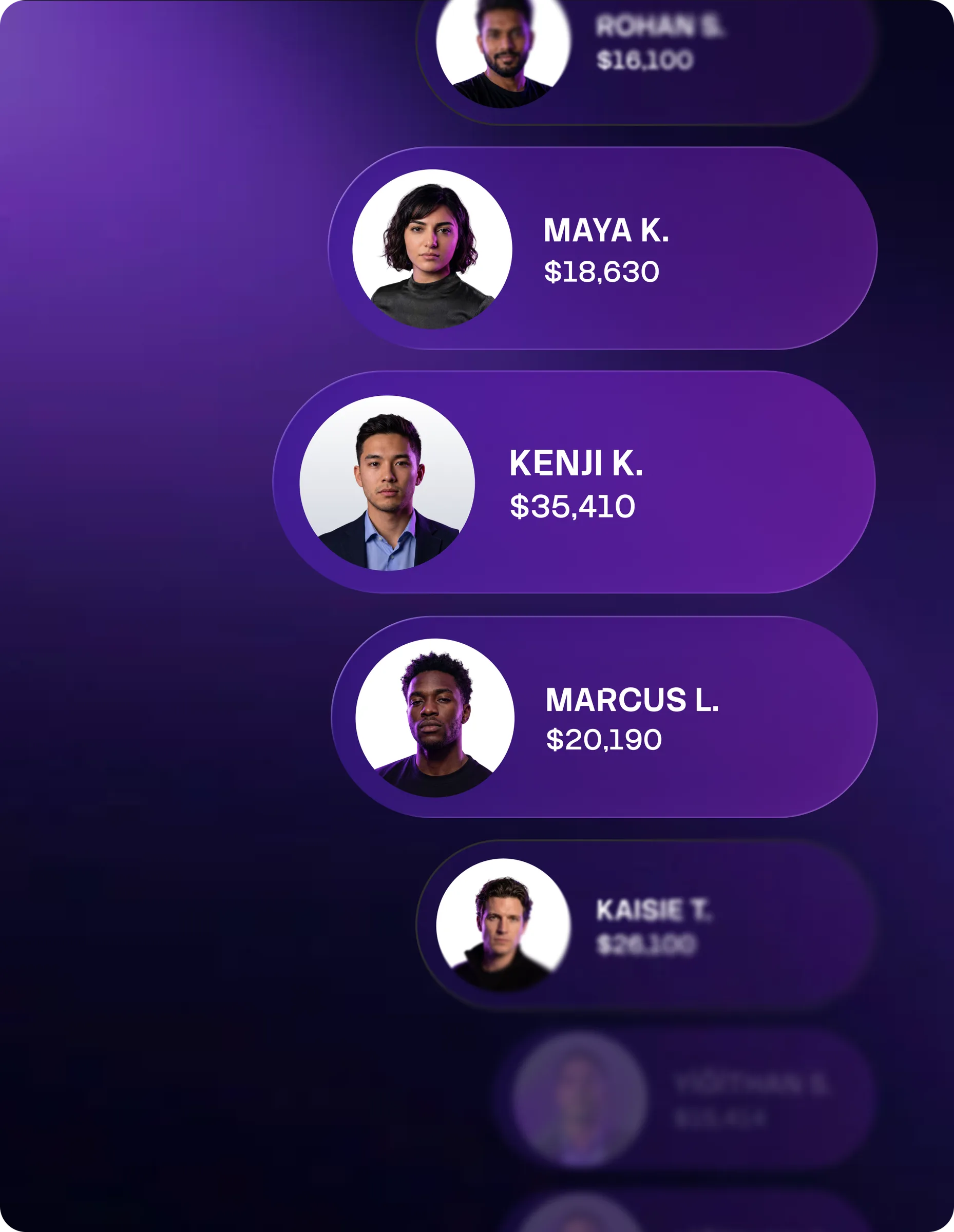 Leaderboard-style list of top BEM traders by payout