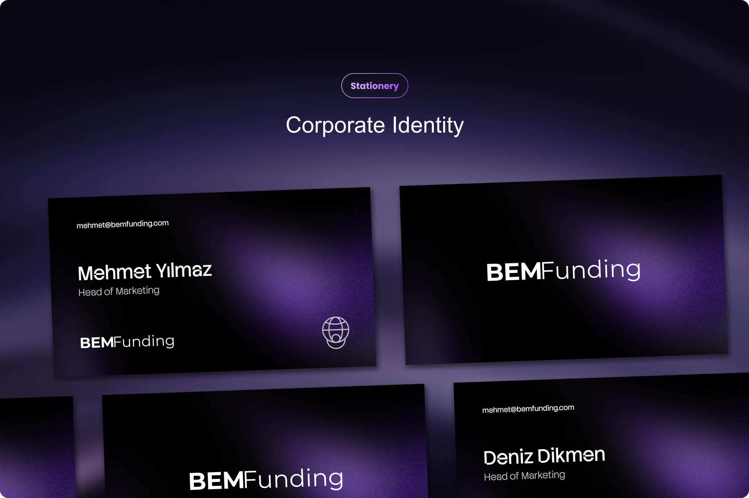 Corporate Identity: business card mockups for the BEM Funding team