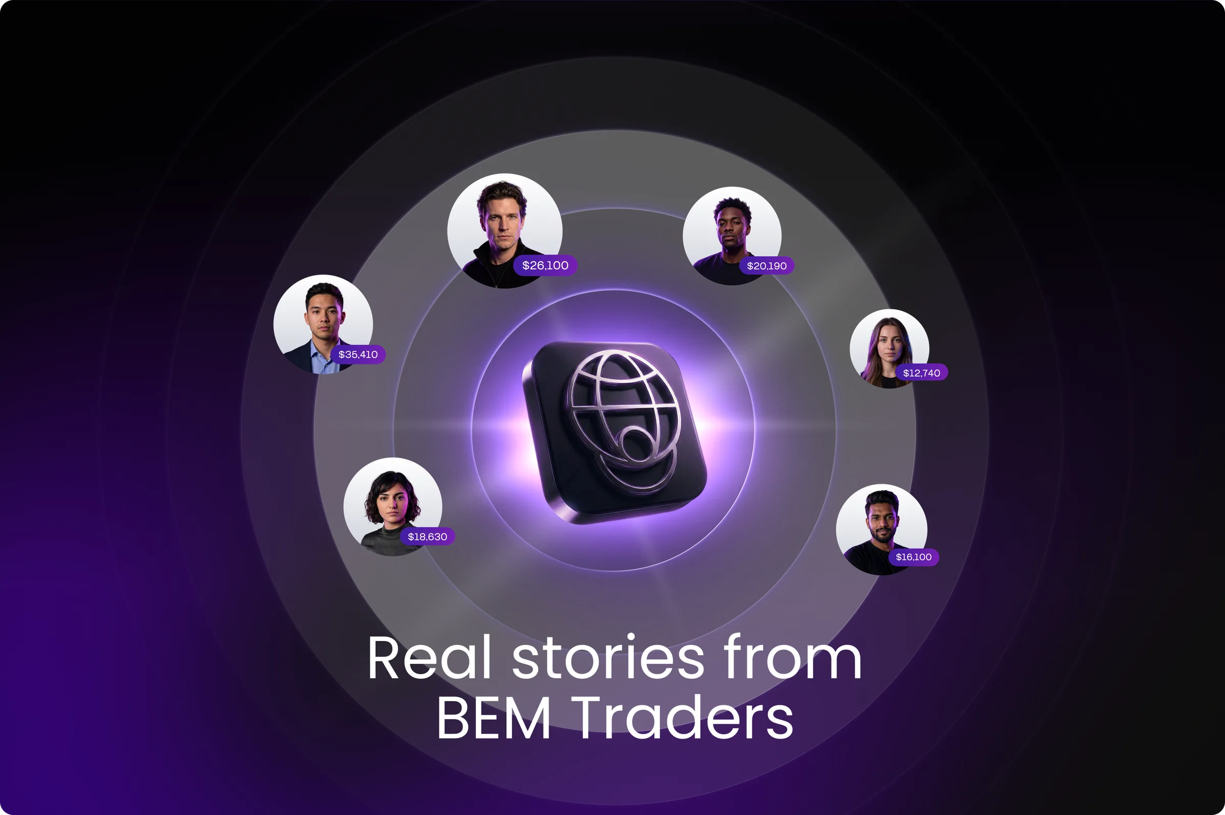 Real stories from BEM Traders: community avatars around the BEM mark