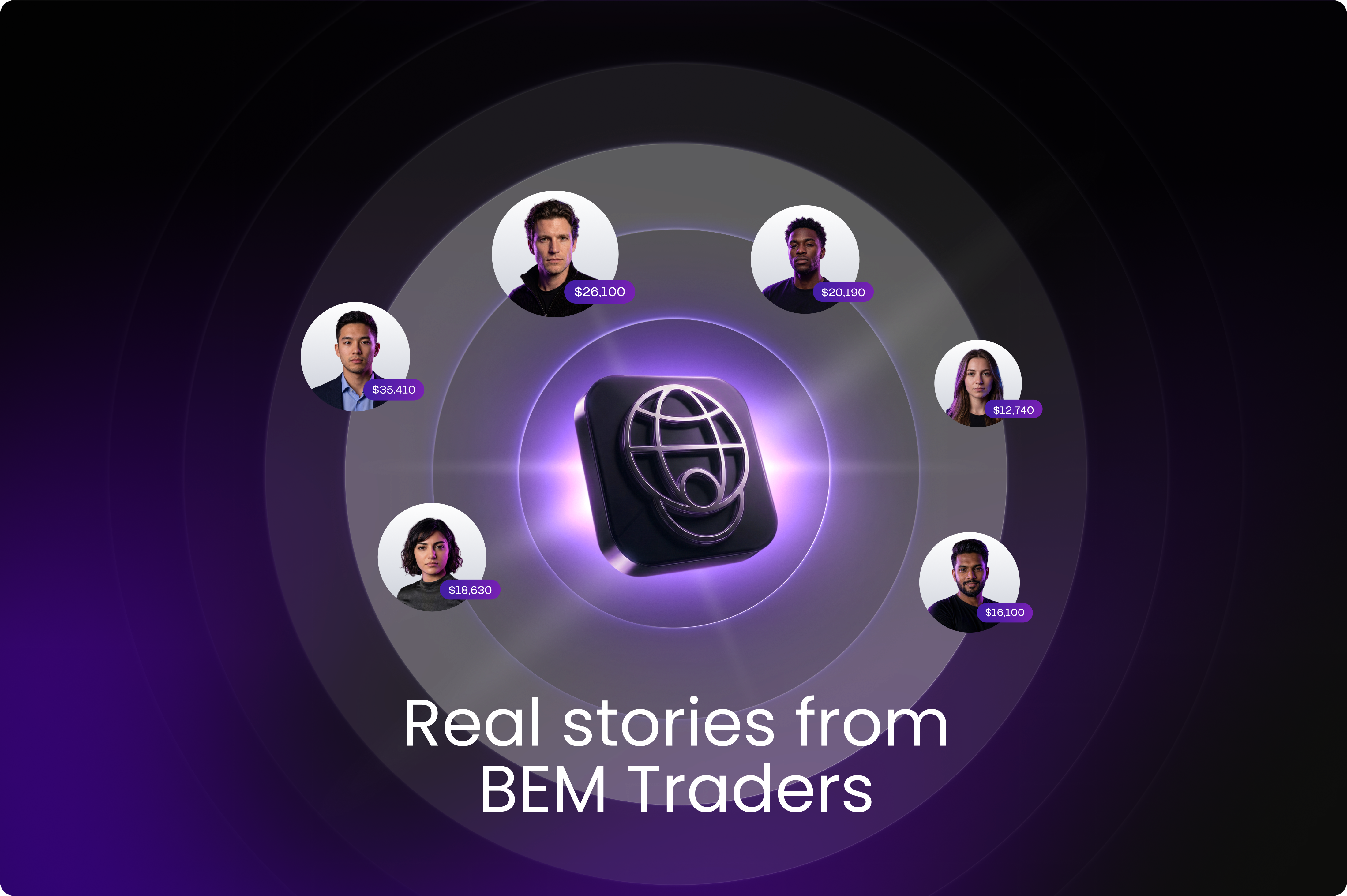 Real stories from BEM Traders: community avatars around the BEM mark
