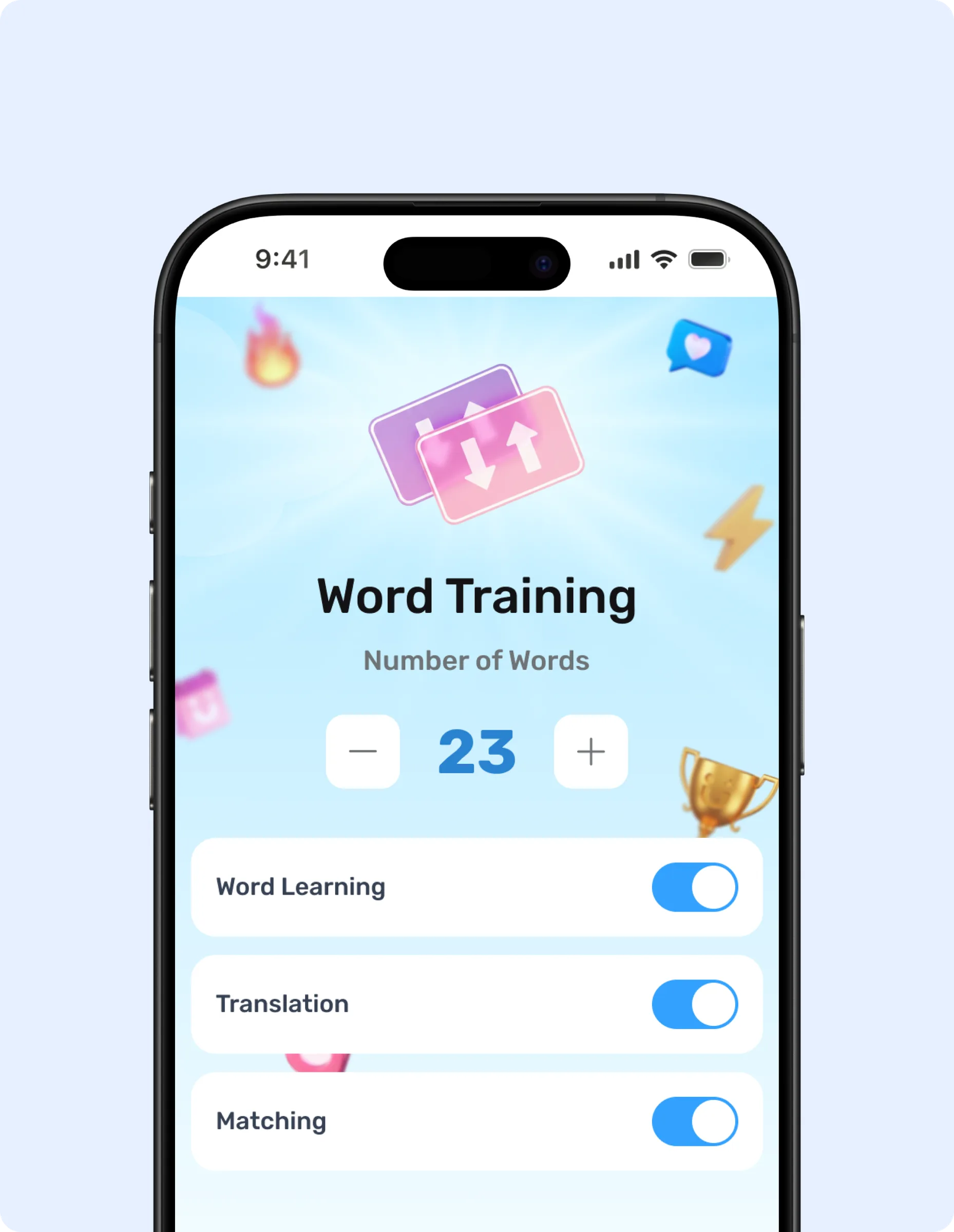 Tilu mobile app Word Training game screen