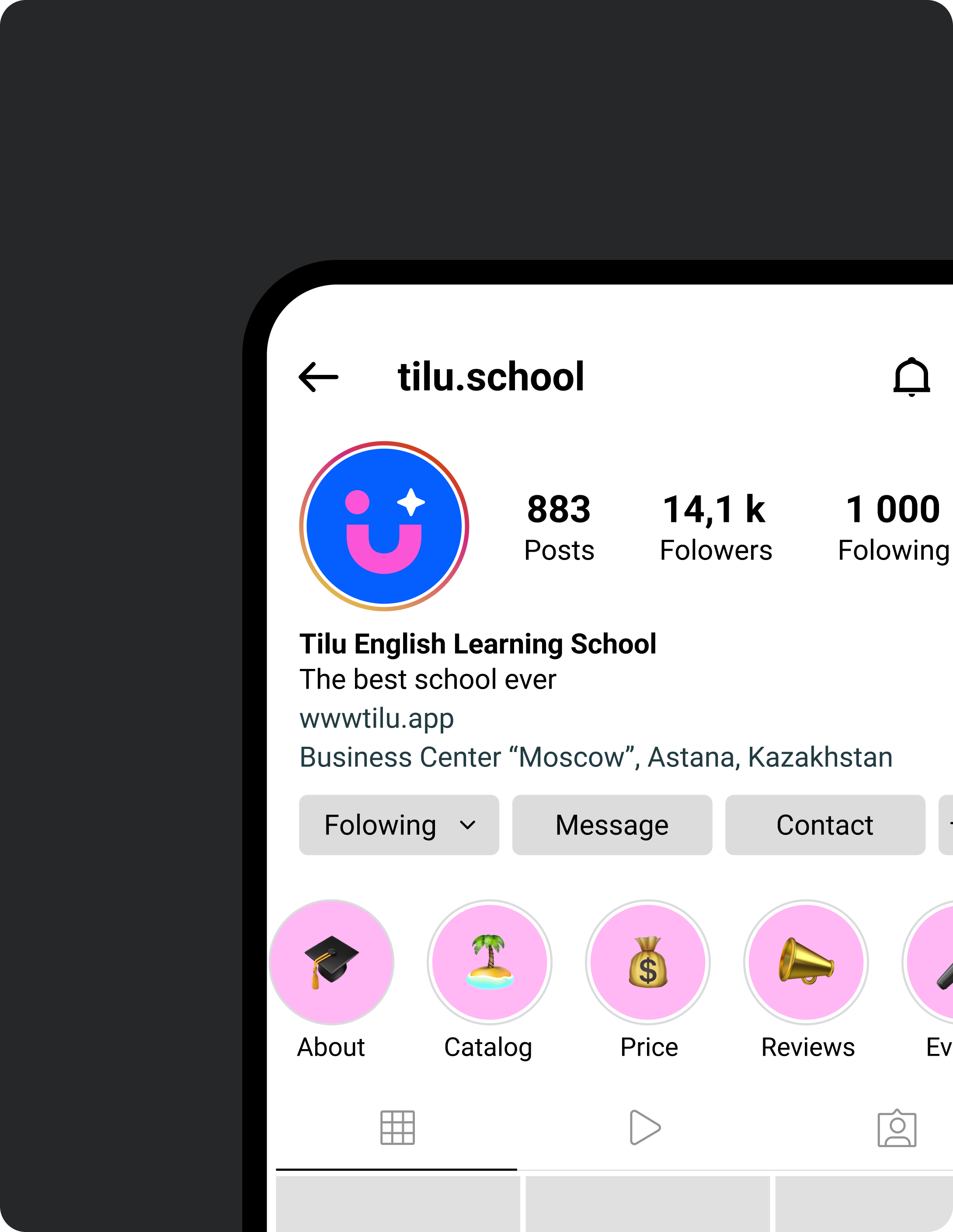 Tilu English Learning School Instagram profile