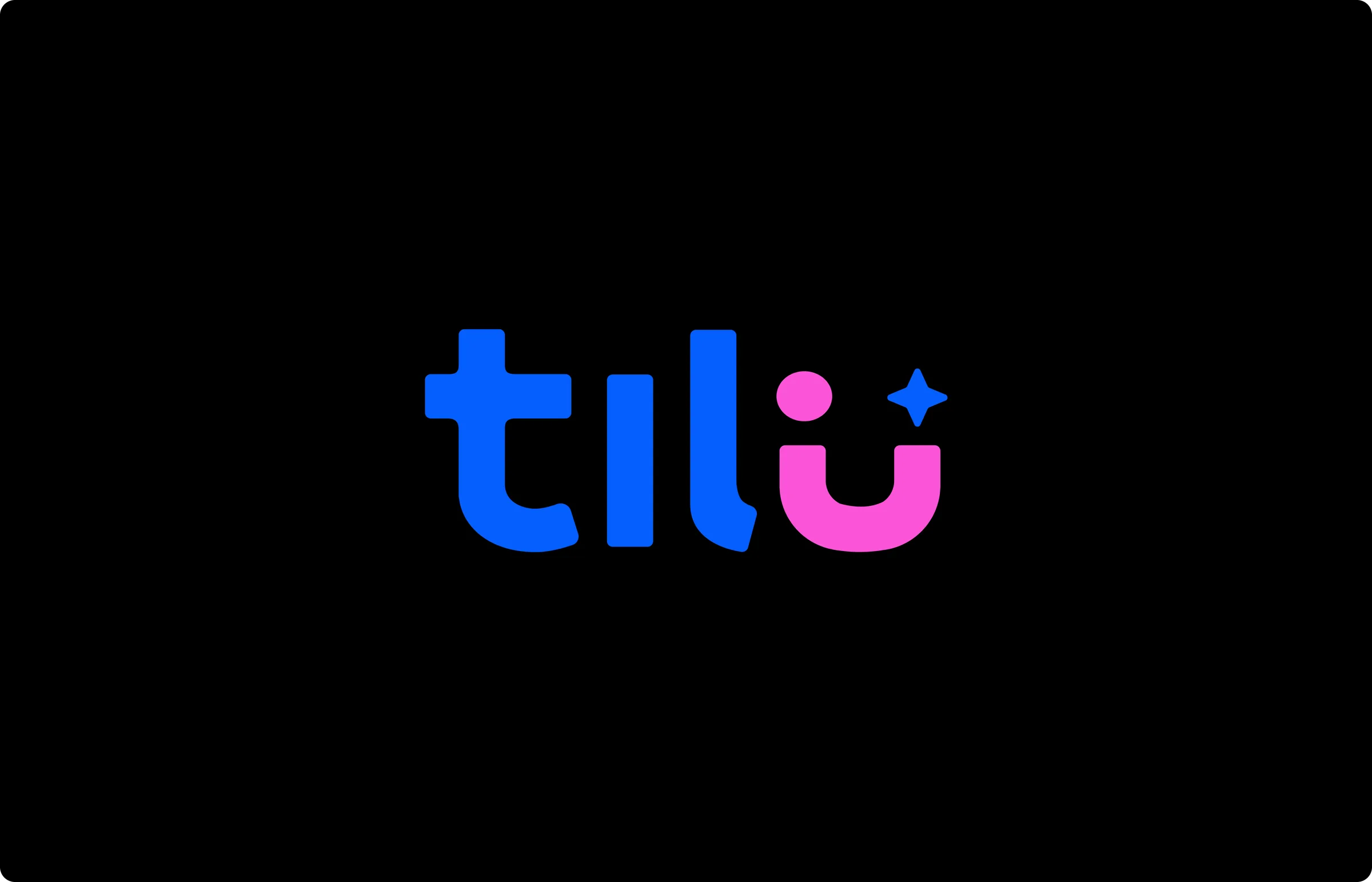 Flat Tilu wordmark centred on black