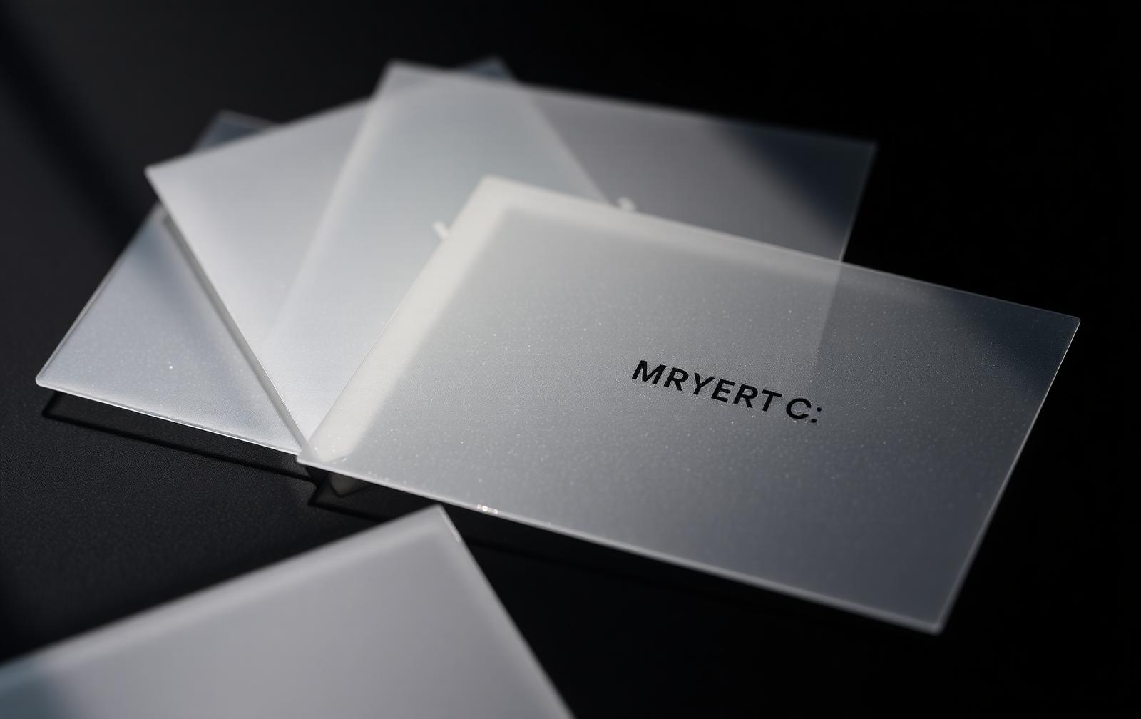 Layered frosted Obol brand collateral under cool edge light