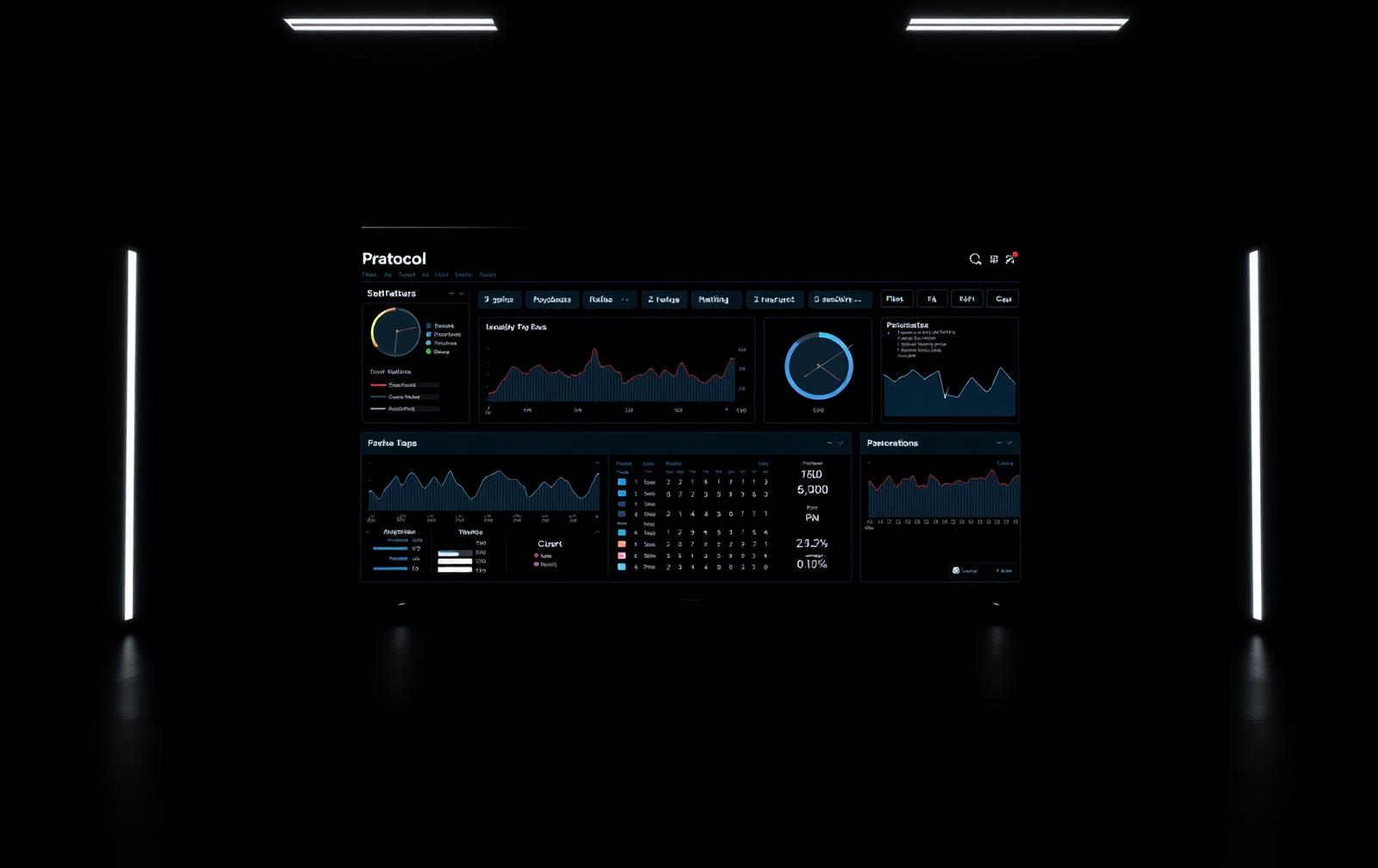 Lattice protocol dashboard on a wide display in a dark studio